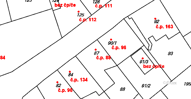 Hudcov 88, Teplice na parcele st. 87 v KÚ Hudcov, Katastrální mapa