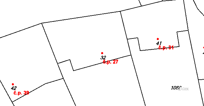 Milčice 27, Myslív na parcele st. 32 v KÚ Milčice, Katastrální mapa