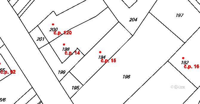 Tušť 15, Suchdol nad Lužnicí na parcele st. 194 v KÚ Tušť, Katastrální mapa
