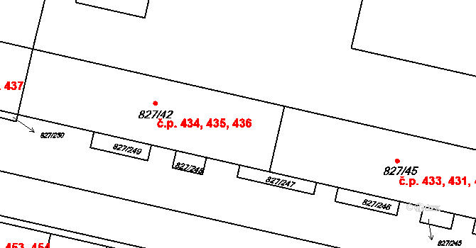 Bohnice 434,435,436, Praha na parcele st. 827/42 v KÚ Bohnice, Katastrální mapa