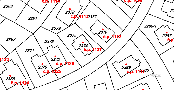 Vršovice 1127, Praha na parcele st. 2374 v KÚ Vršovice, Katastrální mapa