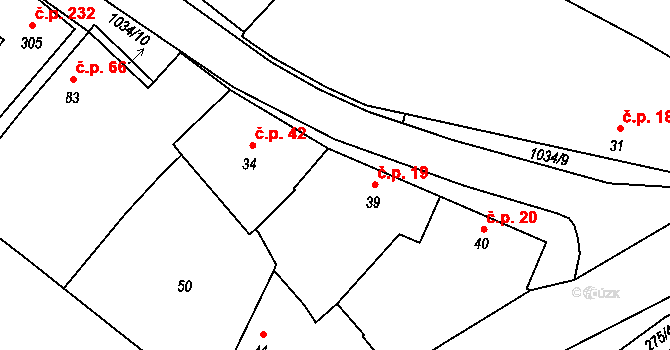 Břežany II 19 na parcele st. 39 v KÚ Břežany II, Katastrální mapa