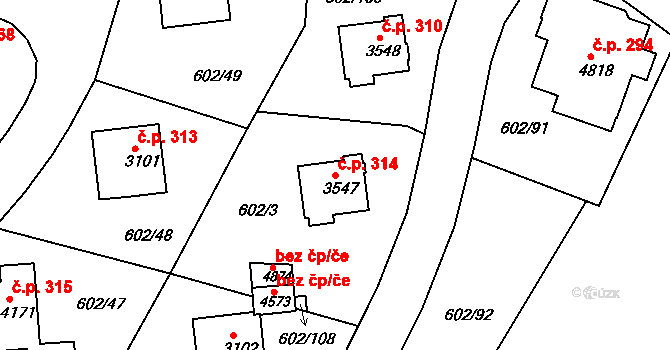 Dolní Předměstí 314, Trutnov na parcele st. 3547 v KÚ Trutnov, Katastrální mapa