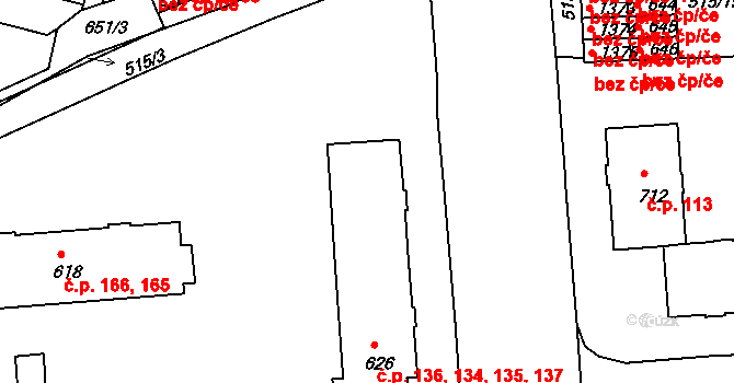 Příbram VII 134,135,136,137, Příbram na parcele st. 626 v KÚ Březové Hory, Katastrální mapa