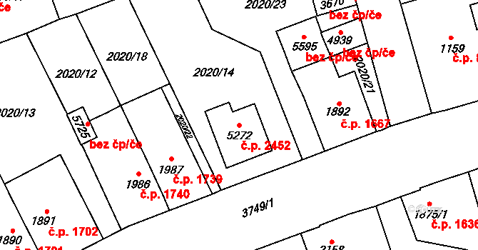 Dvůr Králové nad Labem 2452 na parcele st. 5272 v KÚ Dvůr Králové nad Labem, Katastrální mapa