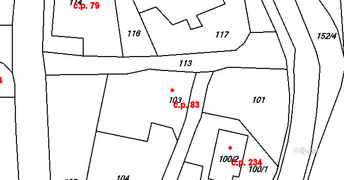 Dolní Libchava 83, Česká Lípa na parcele st. 103 v KÚ Dolní Libchava, Katastrální mapa