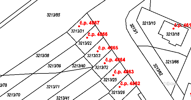Chomutov 4865 na parcele st. 3213/23 v KÚ Chomutov II, Katastrální mapa