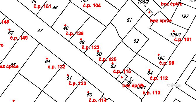 Újezdské Předměstí 125, Bílina na parcele st. 50 v KÚ Bílina-Újezd, Katastrální mapa