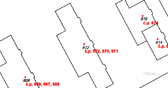 Slezské Předměstí 670,671,672, Hradec Králové na parcele st. 812 v KÚ Slezské Předměstí, Katastrální mapa