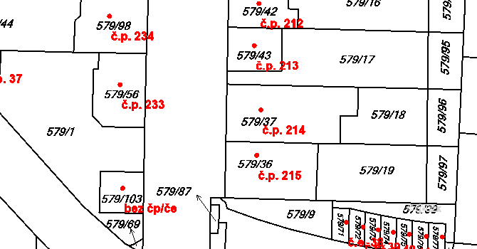 Jiříkovice 214 na parcele st. 579/37 v KÚ Jiříkovice, Katastrální mapa