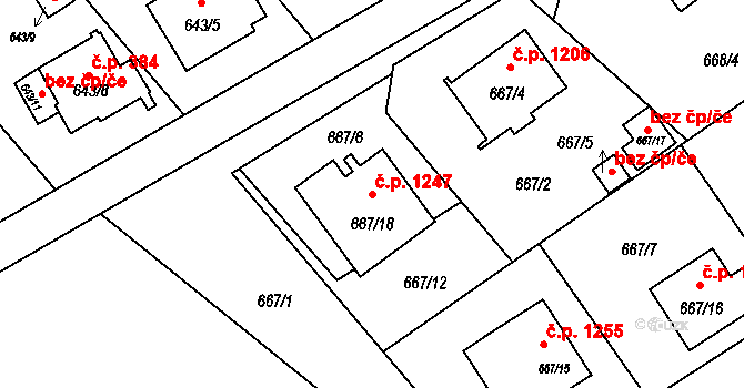 Ráj 1247, Karviná na parcele st. 667/18 v KÚ Ráj, Katastrální mapa