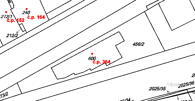 Louky 364, Zlín na parcele st. 600 v KÚ Louky nad Dřevnicí, Katastrální mapa