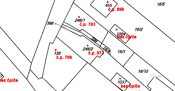 Rudná 973 na parcele st. 246/2 v KÚ Hořelice, Katastrální mapa