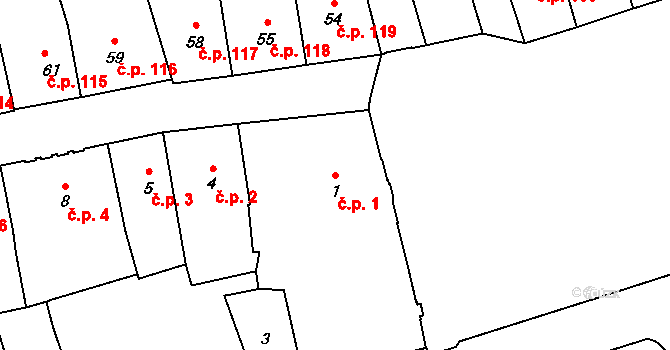 Šluknov 1 na parcele st. 1 v KÚ Šluknov, Katastrální mapa