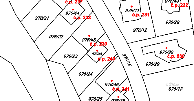 Řícmanice 240 na parcele st. 976/48 v KÚ Řícmanice, Katastrální mapa