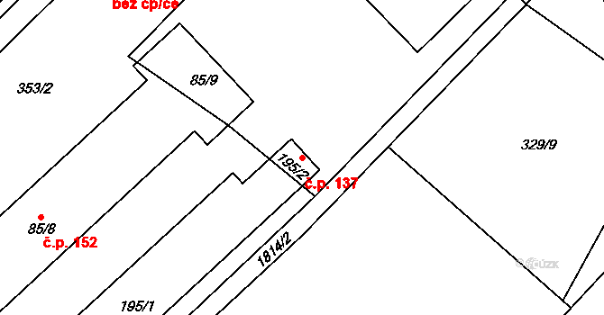 Lutonina 137 na parcele st. 195/1 v KÚ Lutonina, Katastrální mapa