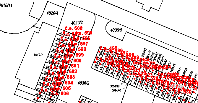 Zlín 495 na parcele st. 5024/1 v KÚ Zlín, Katastrální mapa