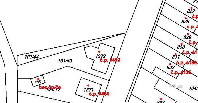 Jihlava 5493 na parcele st. 1372 v KÚ Bedřichov u Jihlavy, Katastrální mapa