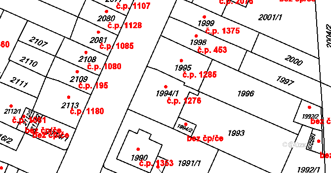 Předměstí 1276, Litoměřice na parcele st. 1994/1 v KÚ Litoměřice, Katastrální mapa