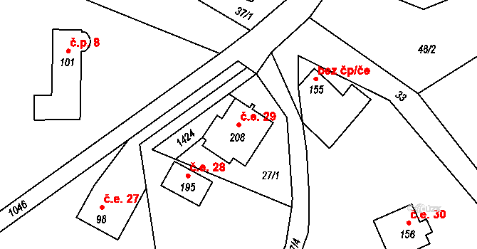 Malešín 29, Řehenice na parcele st. 208 v KÚ Malešín, Katastrální mapa
