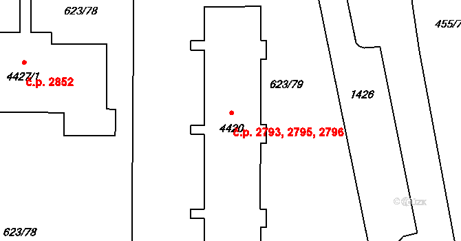 Zábřeh 2793,2795,2796, Ostrava na parcele st. 4420 v KÚ Zábřeh nad Odrou, Katastrální mapa