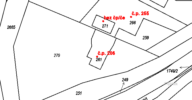Bobrová 206 na parcele st. 261 v KÚ Horní Bobrová, Katastrální mapa