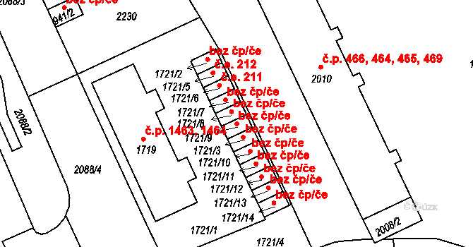 Slaný 39313930 na parcele st. 1721/9 v KÚ Slaný, Katastrální mapa