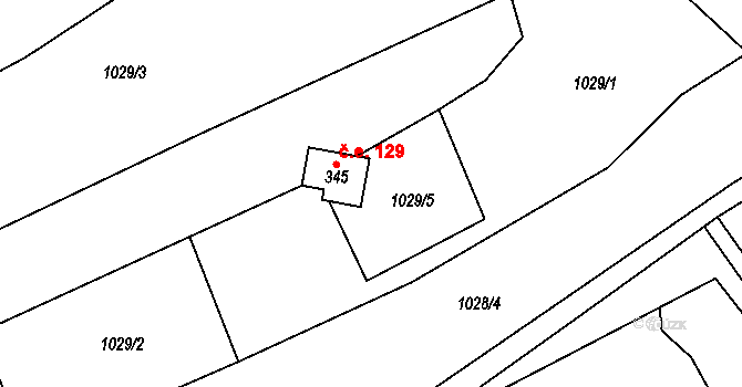 Podkopná Lhota 129 na parcele st. 345 v KÚ Podkopná Lhota, Katastrální mapa