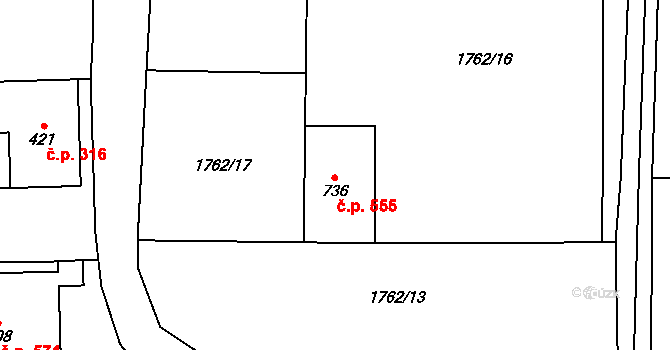 Velký Šenov 555 na parcele st. 736 v KÚ Velký Šenov, Katastrální mapa