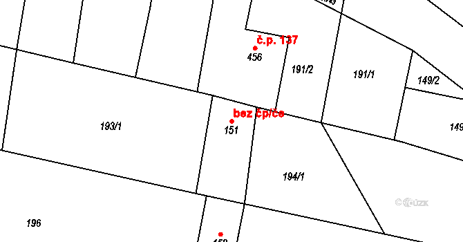 Řevničov 43102930 na parcele st. 151 v KÚ Řevničov, Katastrální mapa