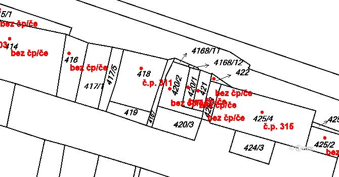 Roudnice nad Labem 43368930 na parcele st. 420/2 v KÚ Roudnice nad Labem, Katastrální mapa