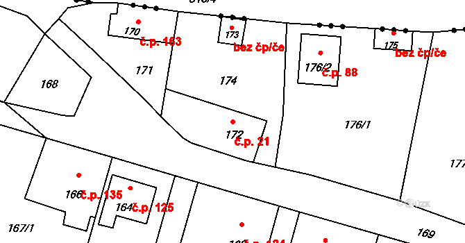 Děhylov 21 na parcele st. 172 v KÚ Děhylov, Katastrální mapa