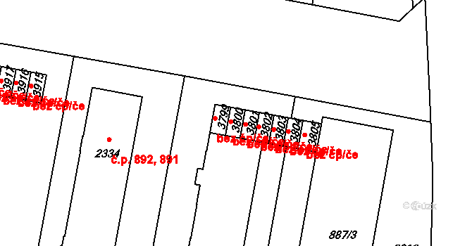 Třebíč 44126930 na parcele st. 3800 v KÚ Třebíč, Katastrální mapa