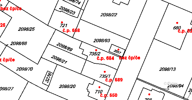 Kateřinky 684, Opava na parcele st. 735/2 v KÚ Kateřinky u Opavy, Katastrální mapa