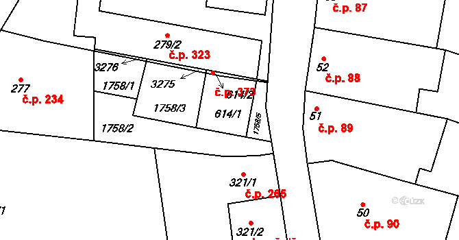 Osvětimany 373 na parcele st. 614/2 v KÚ Osvětimany, Katastrální mapa
