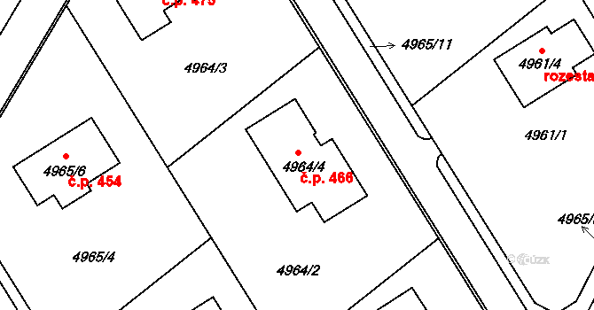 Lískovec 466, Frýdek-Místek na parcele st. 4964/4 v KÚ Lískovec u Frýdku-Místku, Katastrální mapa