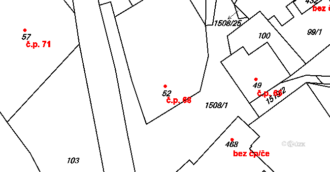 Rosice 68 na parcele st. 52 v KÚ Rosice u Chrasti, Katastrální mapa