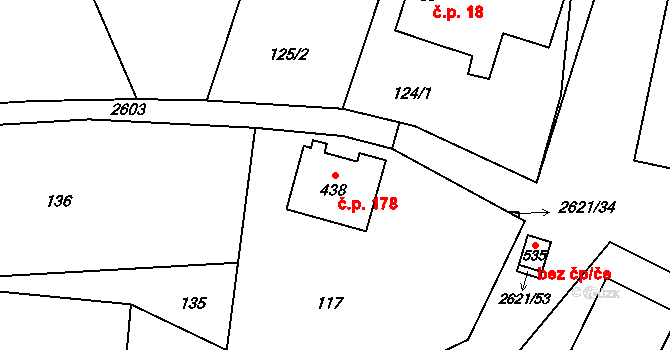 Záboří 178, Proseč na parcele st. 438 v KÚ Záboří u Proseče, Katastrální mapa