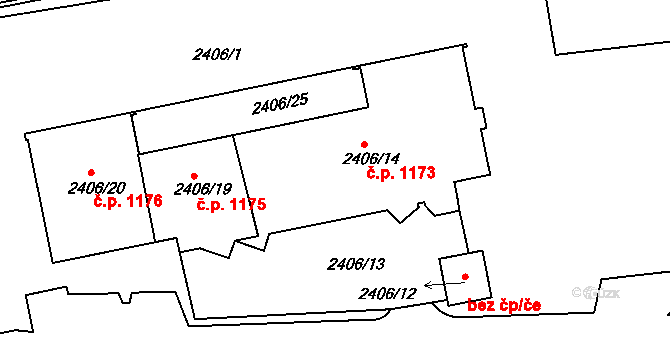 Jeseník 1173 na parcele st. 2406/14 v KÚ Jeseník, Katastrální mapa