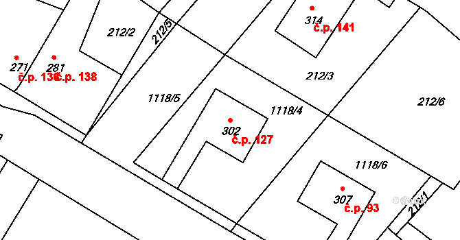 Jestřabí Lhota 127 na parcele st. 302 v KÚ Jestřabí Lhota, Katastrální mapa