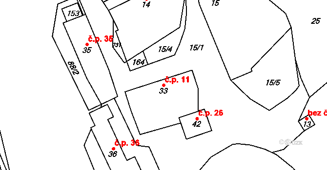 Malá Lečice 11, Bojanovice na parcele st. 33 v KÚ Malá Lečice, Katastrální mapa