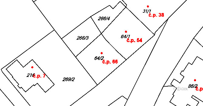 Prapořiště 66, Kdyně na parcele st. 64/2 v KÚ Prapořiště, Katastrální mapa