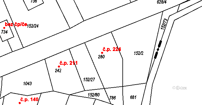 Nezvěstice 224 na parcele st. 280 v KÚ Nezvěstice, Katastrální mapa