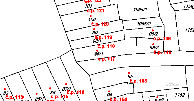 Broumov 117 na parcele st. 96/1 v KÚ Broumov, Katastrální mapa