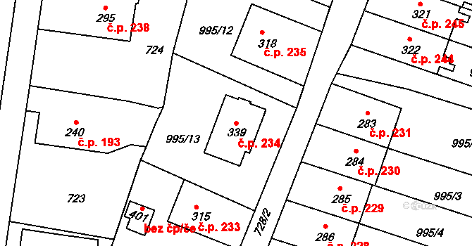 Velký Dřevíč 234, Hronov na parcele st. 339 v KÚ Velký Dřevíč, Katastrální mapa
