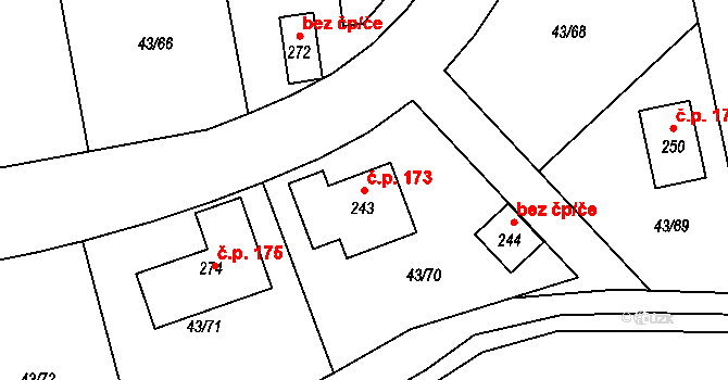 Hradišťko I 173, Veltruby na parcele st. 243 v KÚ Hradišťko I, Katastrální mapa