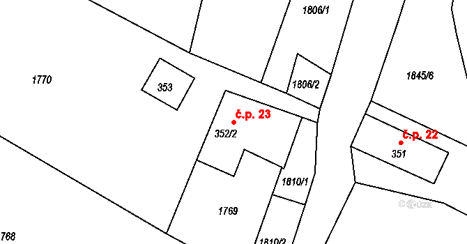 Markvartice 23 na parcele st. 352/2 v KÚ Markvartice u Děčína, Katastrální mapa