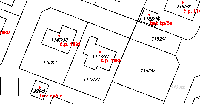 Jemnice 1188 na parcele st. 1147/34 v KÚ Jemnice, Katastrální mapa