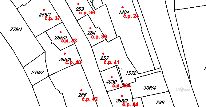 Horní Brána 41, Český Krumlov na parcele st. 257 v KÚ Český Krumlov, Katastrální mapa