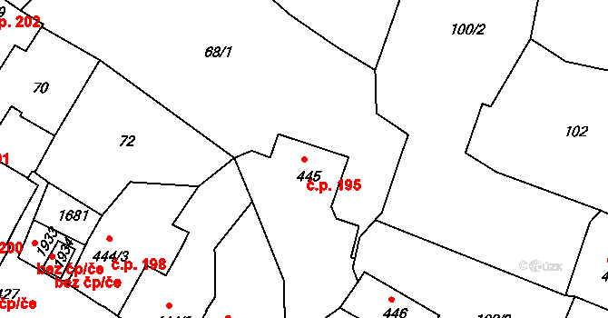 Plešivec 195, Český Krumlov na parcele st. 445 v KÚ Český Krumlov, Katastrální mapa